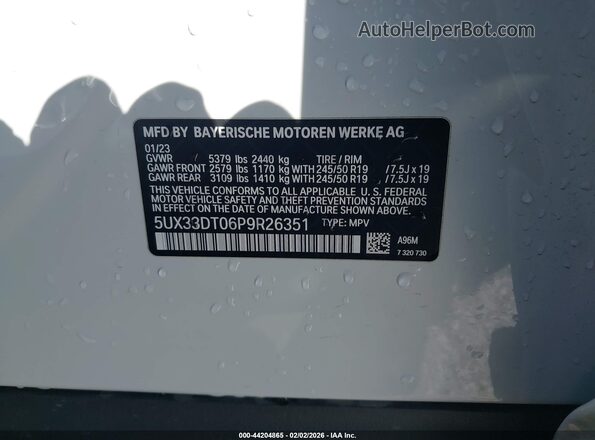 5UX33DT06P9R26351 2023 BMW X4 Белый Вид подкапотного пространства