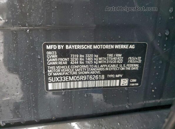 5UX33EM05R9T62618 2024 BMW X7 Серый Панорамный вид салона 360°