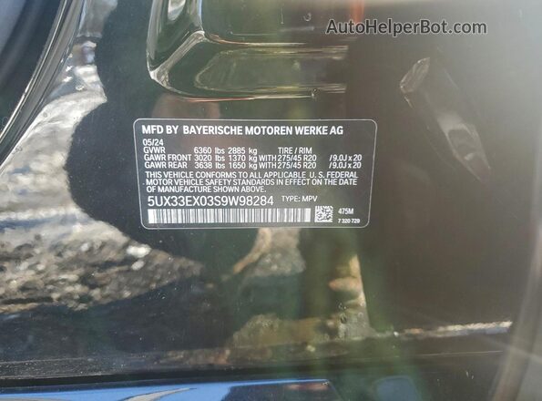 5UX33EX03S9W98284 2025 BMW X6 Черный Вид наклейки с VIN-кодом