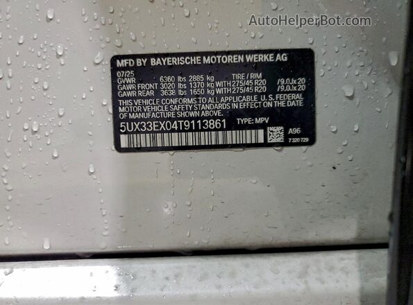 5UX33EX04T9113861 2026 BMW X6 White Вид наклейки з VIN-кодом