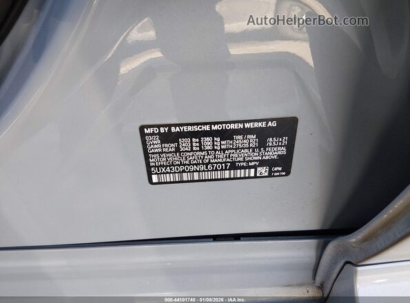 5UX43DP09N9L67017 2022 BMW X3 Серый Вид подкапотного пространства