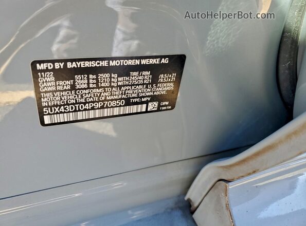 5UX43DT04P9P70850 2023 BMW X4 Серый Вид подкапотного пространства