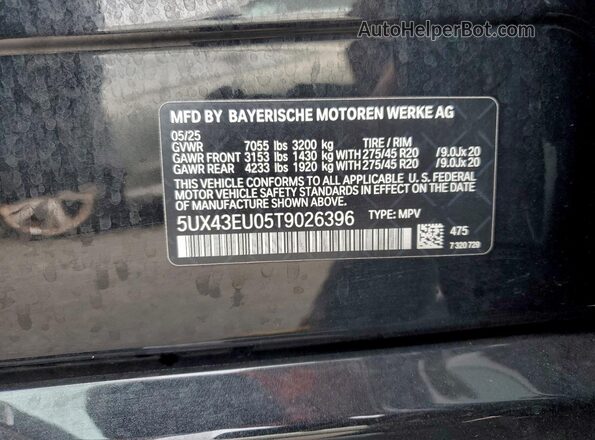 5UX43EU05T9026396 2026 BMW X5 Black Вид підкапотного простору