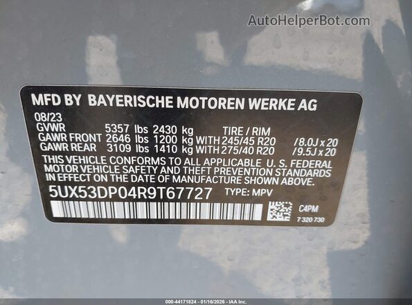 5UX53DP04R9T67727 2024 BMW X3 Серый Вид подкапотного пространства