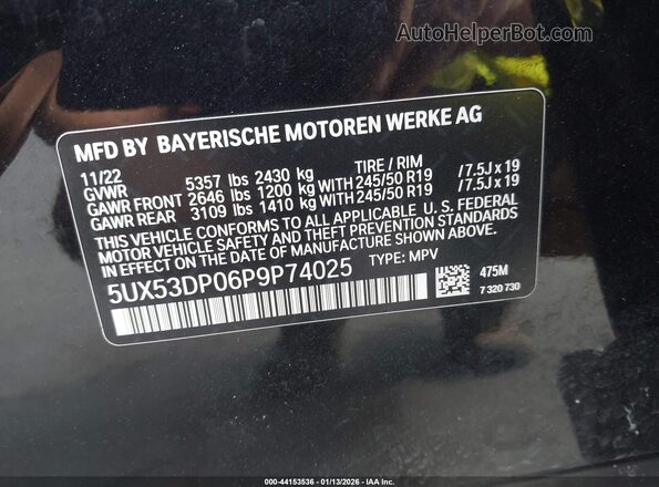 5UX53DP06P9P74025 2023 BMW X3 Black Vista del compartimento del motor