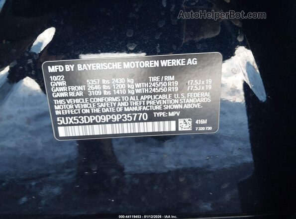 5UX53DP09P9P35770 2023 BMW X3 Black Vista del compartimento del motor