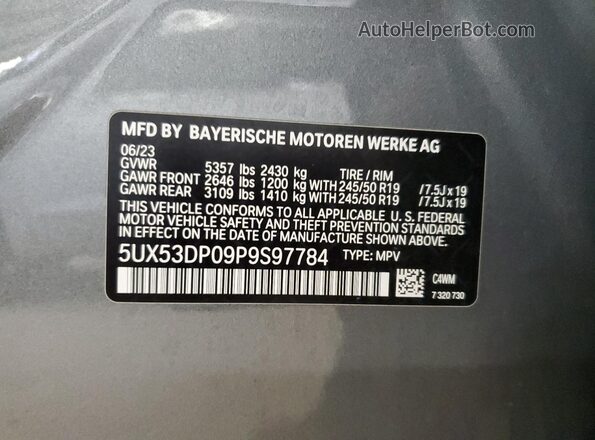 5UX53DP09P9S97784 2023 BMW X3 Silver Widok wnętrza 360 stopni