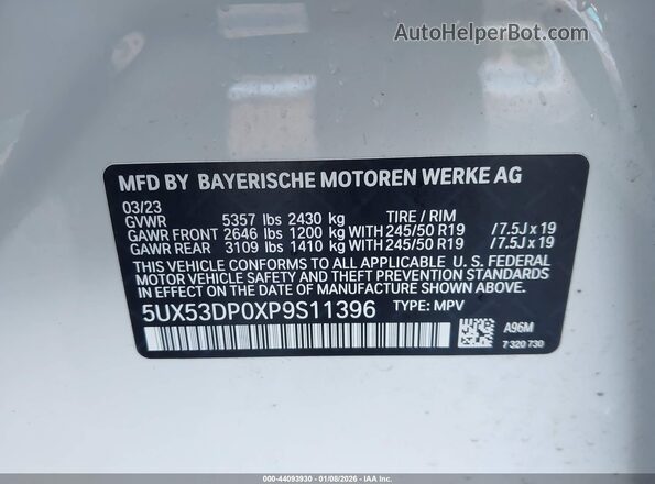 5UX53DP0XP9S11396 2023 BMW X3 White Widok komory silnika