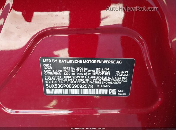 5UX53GP08S9092578 2025 BMW X3 Красный Вид подкапотного пространства