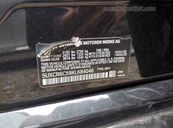 5UXCR6C59KLK84046 2019 BMW X5 Черный Вид наклейки с VIN-кодом