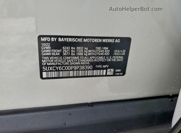 5UXCY6C00P9P38390 2023 BMW X6 Белый Панорамный вид салона 360°