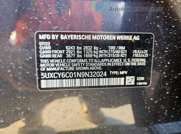 5UXCY6C01N9N32024 2022 BMW X6 Черный Панорамный вид салона 360°