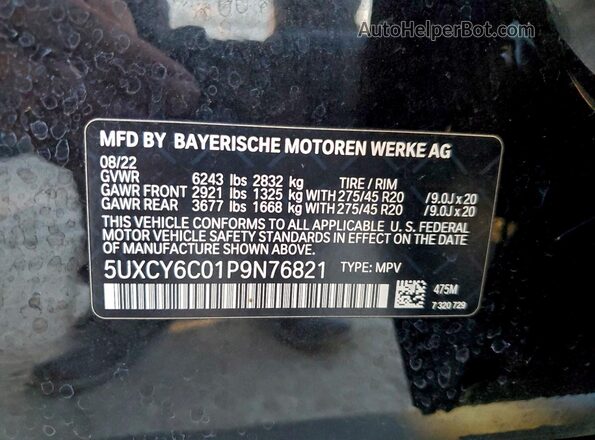 5UXCY6C01P9N76821 2023 BMW X6 Черный Вид наклейки с VIN-кодом