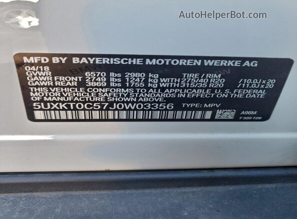5UXKT0C57J0W03356 2018 BMW X5 Белый Вид подкапотного пространства