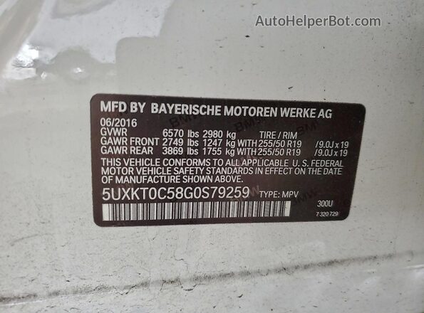 5UXKT0C58G0S79259 2016 BMW X5 White Widok komory silnika
