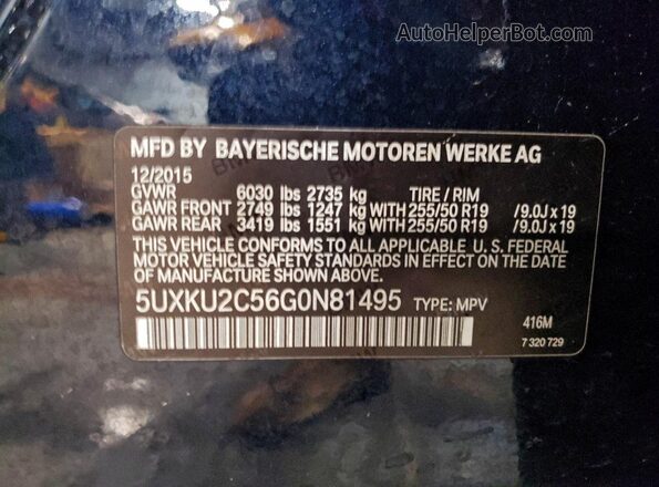 5UXKU2C56G0N81495 2016 BMW X6 Синий Вид наклейки с VIN-кодом