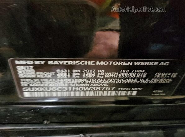 5UXKU6C31H0W38757 2017 BMW X6 Черный Вид подкапотного пространства