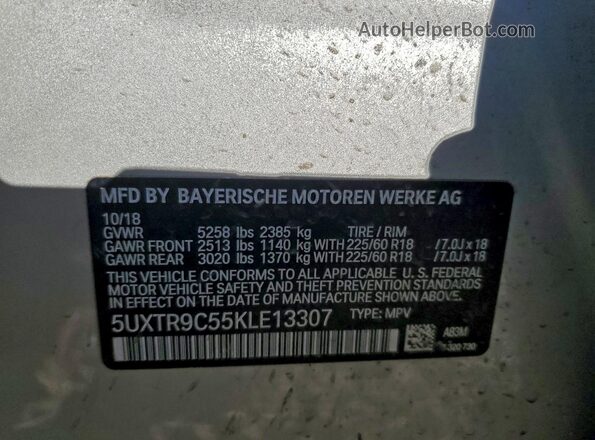 5UXTR9C55KLE13307 2019 BMW X3 Серебряный Панорамный вид салона 360°