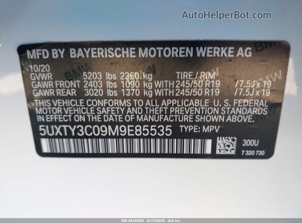5UXTY3C09M9E85535 2021 BMW X3 White Widok komory silnika