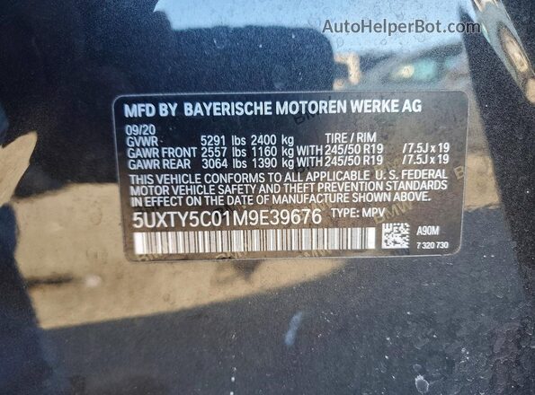 5UXTY5C01M9E39676 2021 BMW X3 Black Вид наклейки з VIN-кодом