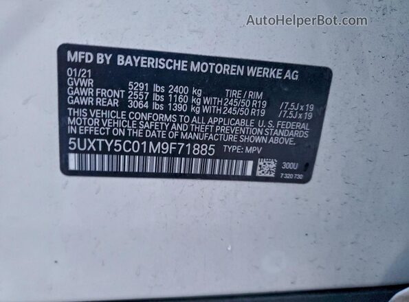 5UXTY5C01M9F71885 2021 BMW X3 White Widok wnętrza 360 stopni