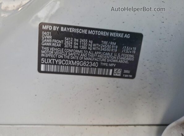 5UXTY9C0XM9G62340 2021 BMW X3 White Widok komory silnika