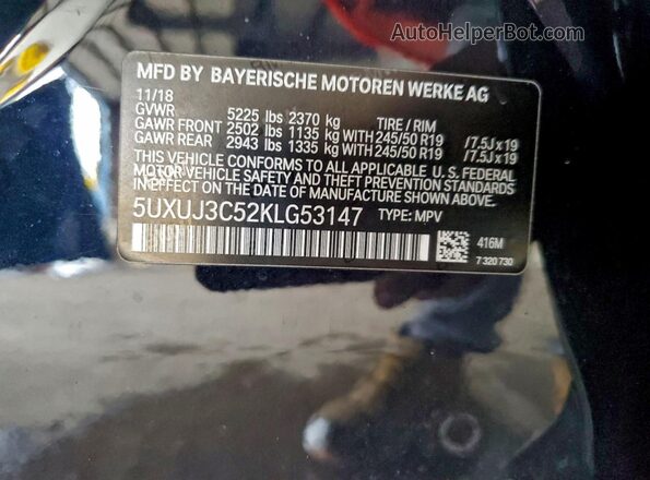 5UXUJ3C52KLG53147 2019 BMW X4 Black Widok wnętrza 360 stopni