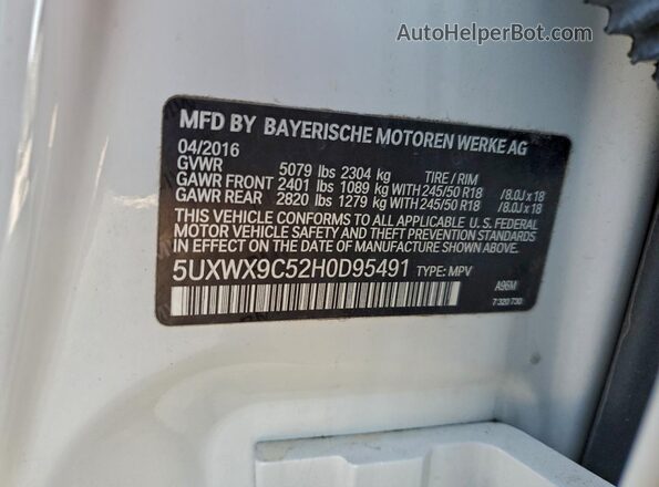 5UXWX9C52H0D95491 2017 BMW X3 Белый Вид наклейки с VIN-кодом