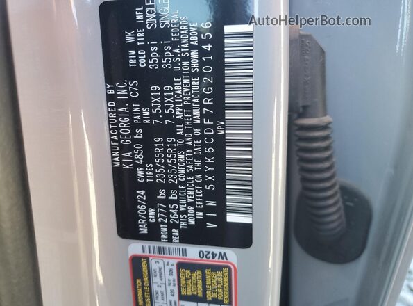 5XYK6CDF7RG201456 2024 KIA SPORTAGE Silver Widok naklejki z numerem VIN