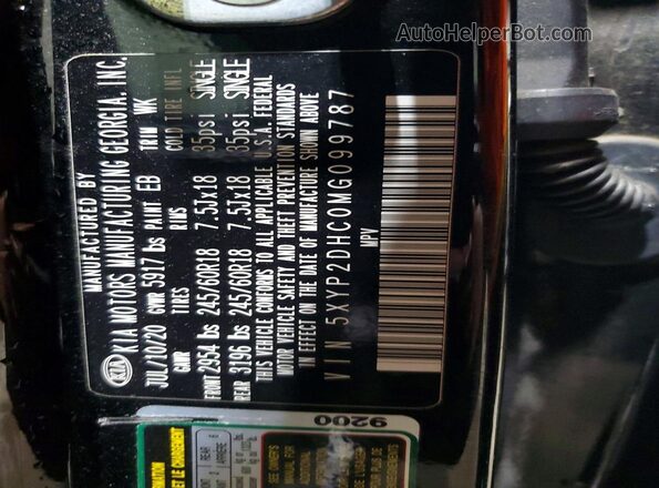 5XYP2DHC0MG099787 2021 KIA TELLURIDE Black Widok naklejki z numerem VIN