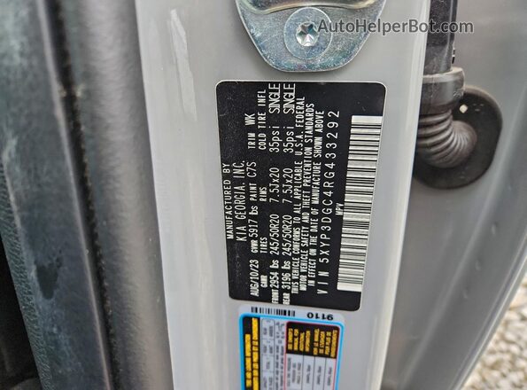 5XYP3DGC4RG433292 2024 KIA TELLURIDE Серый Вид наклейки с VIN-кодом