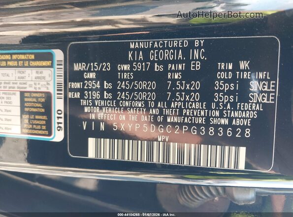 5XYP5DGC2PG383628 2023 KIA TELLURIDE Черный Вид подкапотного пространства