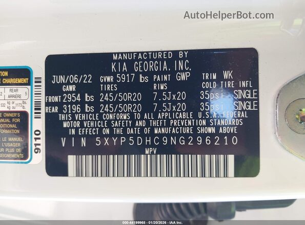 5XYP5DHC9NG296210 2022 KIA TELLURIDE Белый Вид подкапотного пространства