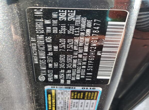 5XYP6DHC2MG178477 2021 KIA TELLURIDE Gray Vista de la etiqueta del VIN