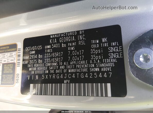5XYRG4JC4TG425447 2026 KIA SORENTO Silver Вид підкапотного простору
