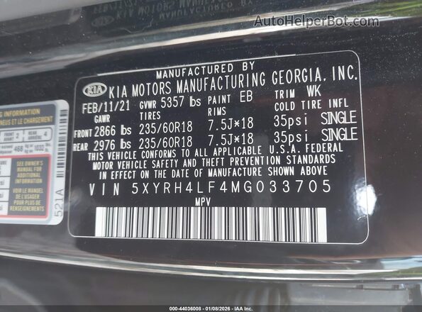 5XYRH4LF4MG033705 2021 KIA SORENTO Черный Вид подкапотного пространства