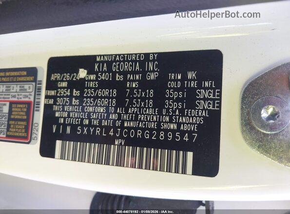 5XYRL4JC0RG289547 2024 KIA SORENTO White Вид підкапотного простору