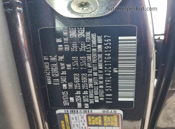 5XYRL4JC1TG419567 2026 KIA SORENTO Черный Вид наклейки с VIN-кодом