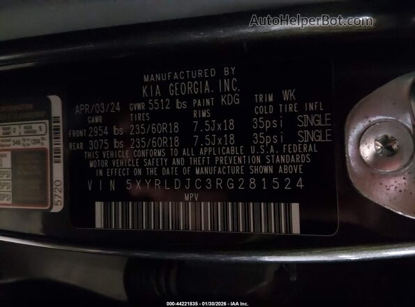 5XYRLDJC3RG281524 2024 KIA SORENTO Gray Widok komory silnika