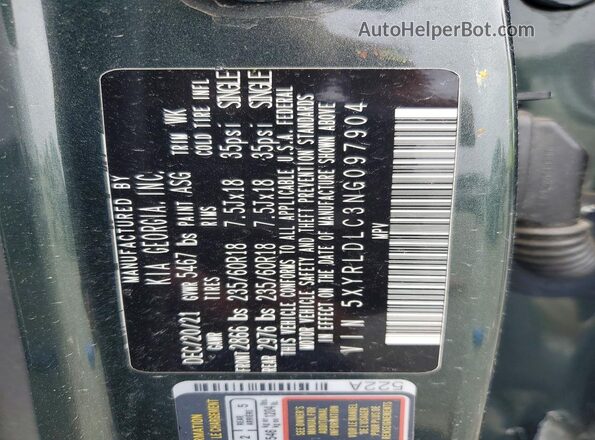 5XYRLDLC3NG097904 2022 KIA SORENTO Gray Вид наклейки з VIN-кодом