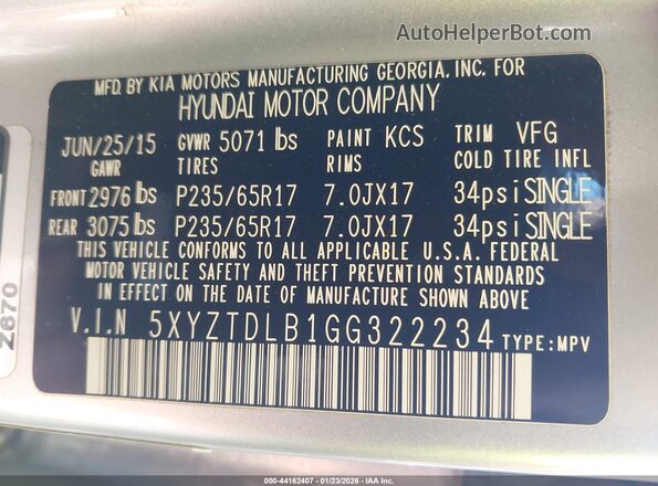 5XYZTDLB1GG322234 2016 HYUNDAI SANTA FE SPORT Серебряный Вид подкапотного пространства
