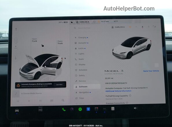 5YJ3E1EA7SF024273 2025 TESLA MODEL 3 White უკანა სავარძლების ხედი