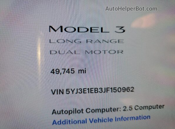 5YJ3E1EB3JF150962 2018 TESLA MODEL Синий Вид щитка приборов