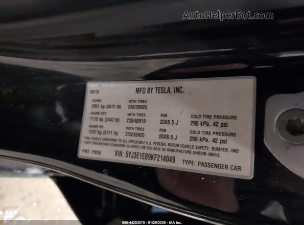 5YJ3E1EB9KF214049 2019 TESLA MODEL 3 Зеленый Вид подкапотного пространства
