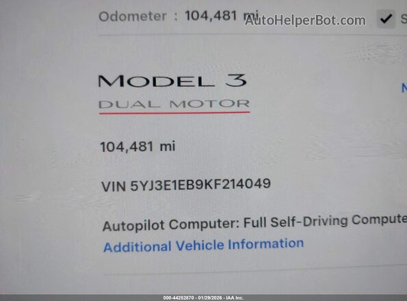 5YJ3E1EB9KF214049 2019 TESLA MODEL 3 Зеленый 