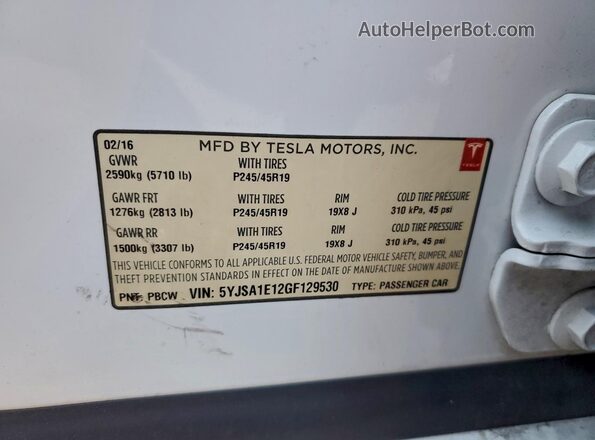 5YJSA1E12GF129530 2016 TESLA MODEL White Engine compartment view