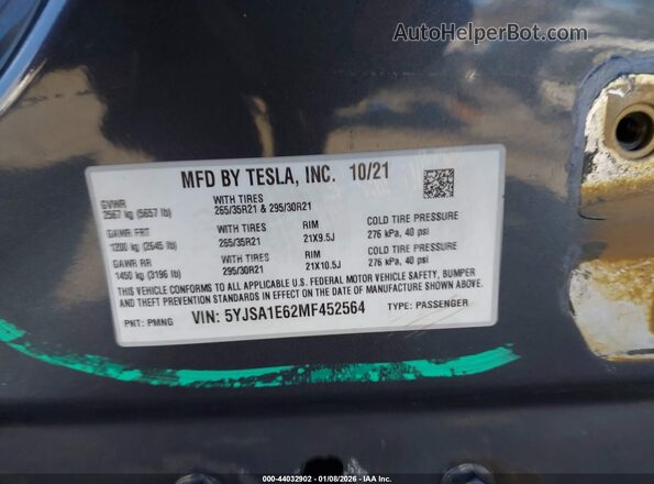 5YJSA1E62MF452564 2021 TESLA MODEL S Серый Вид подкапотного пространства