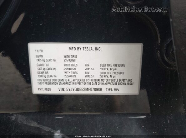 5YJYGDEE2MF078989 2021 TESLA MODEL Y Black ძრავის განყოფილების ხედი