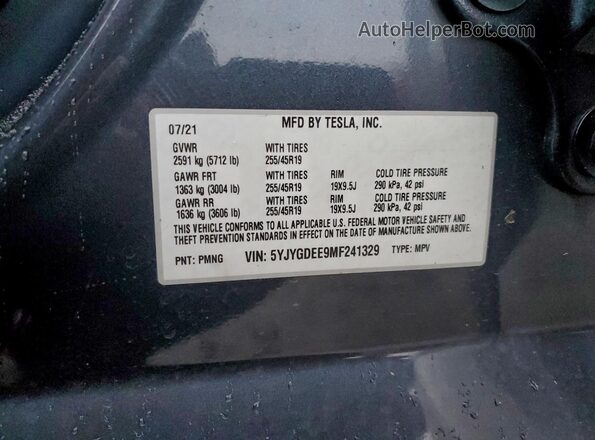 5YJYGDEE9MF241329 2021 TESLA MODEL Charcoal Widok wnętrza 360 stopni