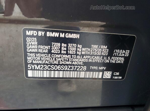 5YM23CS06S9Z37228 2025 BMW OTHER Серый Вид наклейки с VIN-кодом